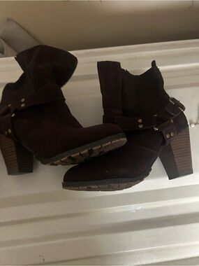 Kohl's Dark Brown Suede-Look Buckle Ankle Booties